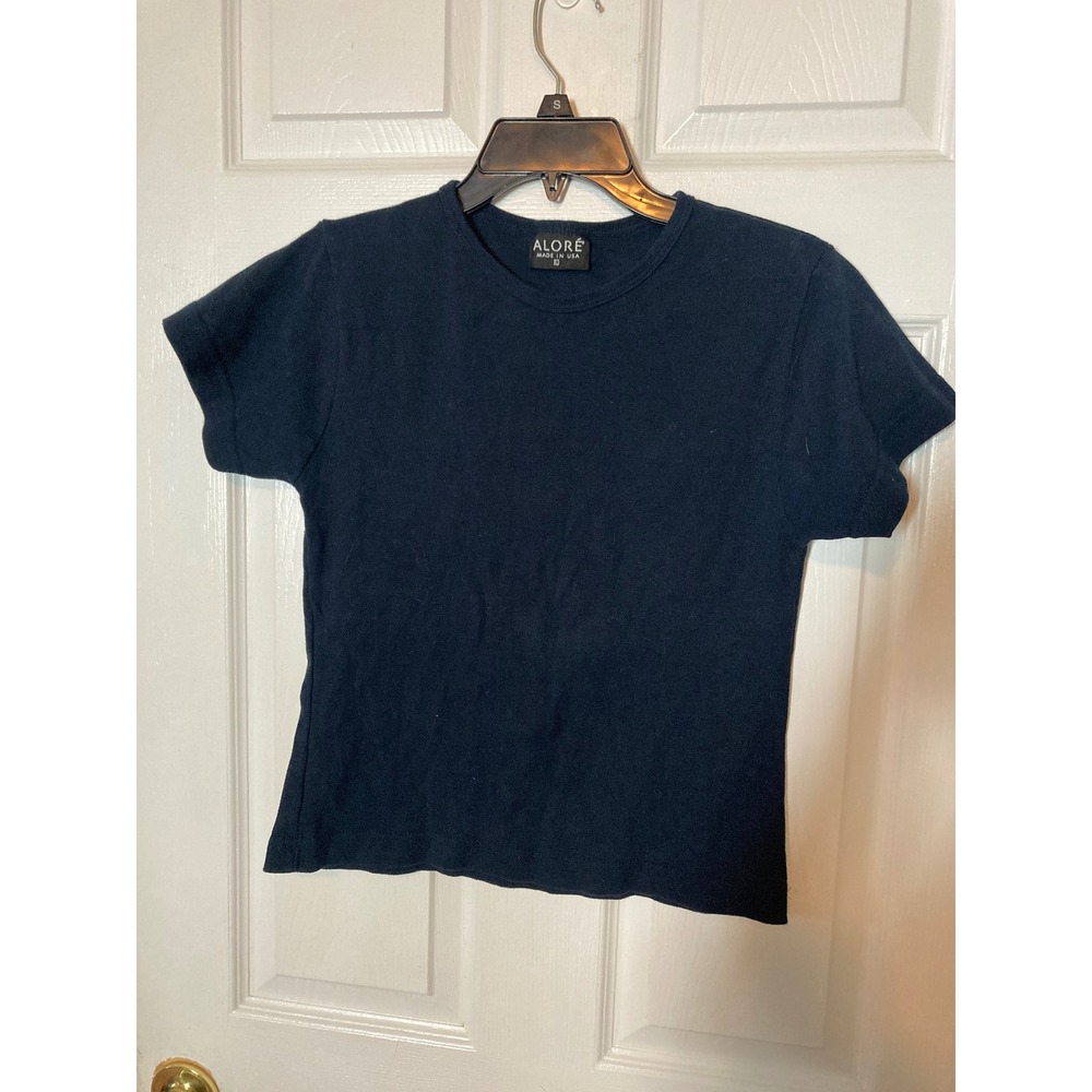 Alore Navy Blue Short Sleeve Crew Neck T-Shirt Made in USA Womens Size Large
